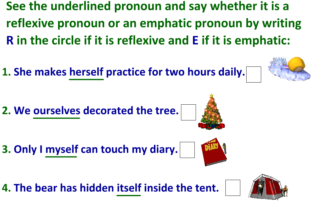worksheet on reflexive and emphatic pronoun with answer